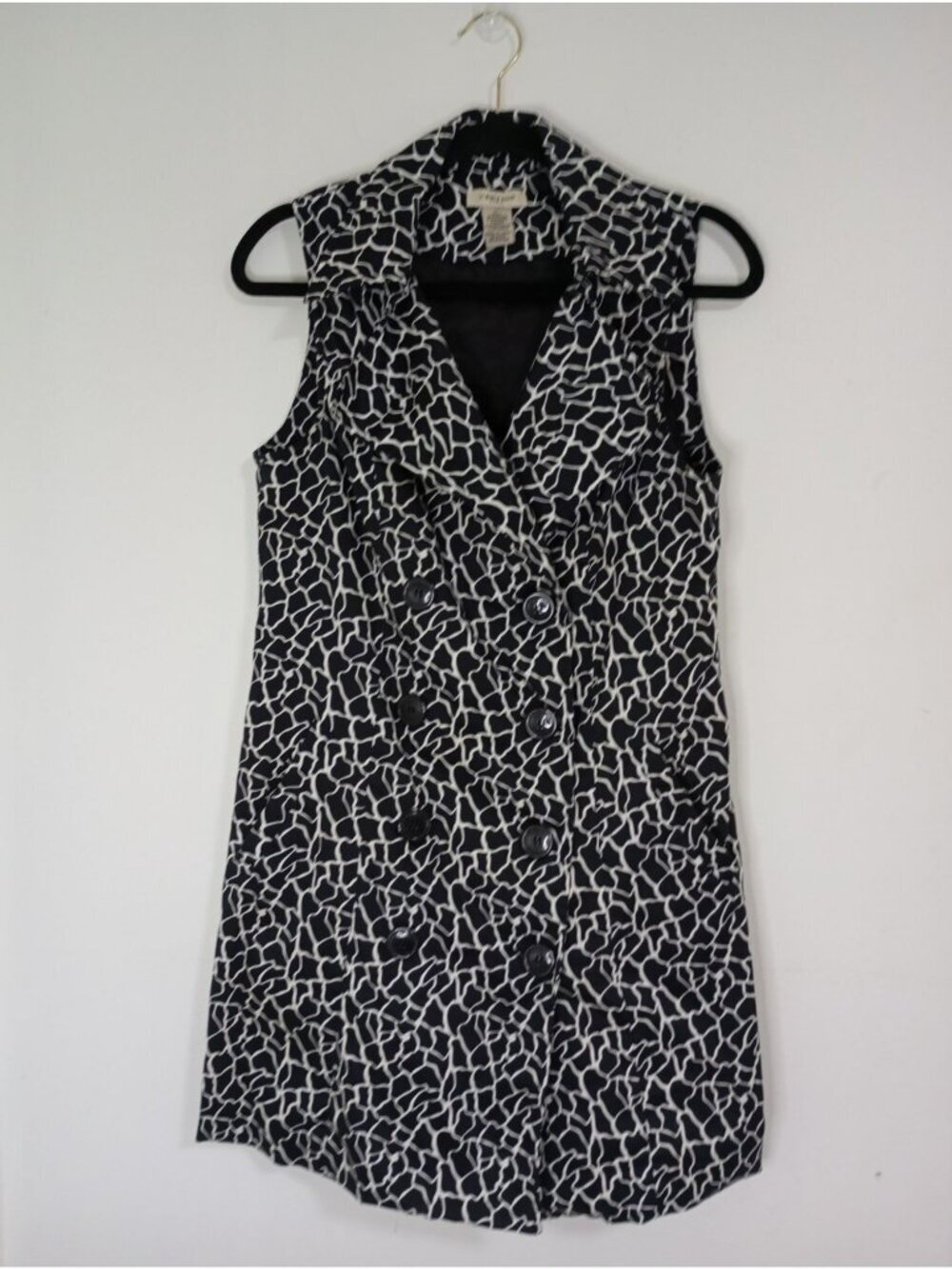 Vertigo Paris Womens Black & White Giraffe Print Double-Breasted Trench Vest M